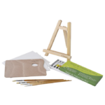 JUEGO CABALLETE+ACRILICAS+PINCELES+CART. TELA C/18